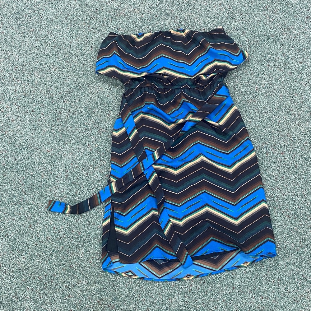 Veronica M Blue and Black Strapless Dress